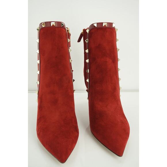 Valentino Rockstud Pointy Toe Red Suede Ankle Boots Size 40. 5 10.5 NIB $1445 - Picture 8 of 12